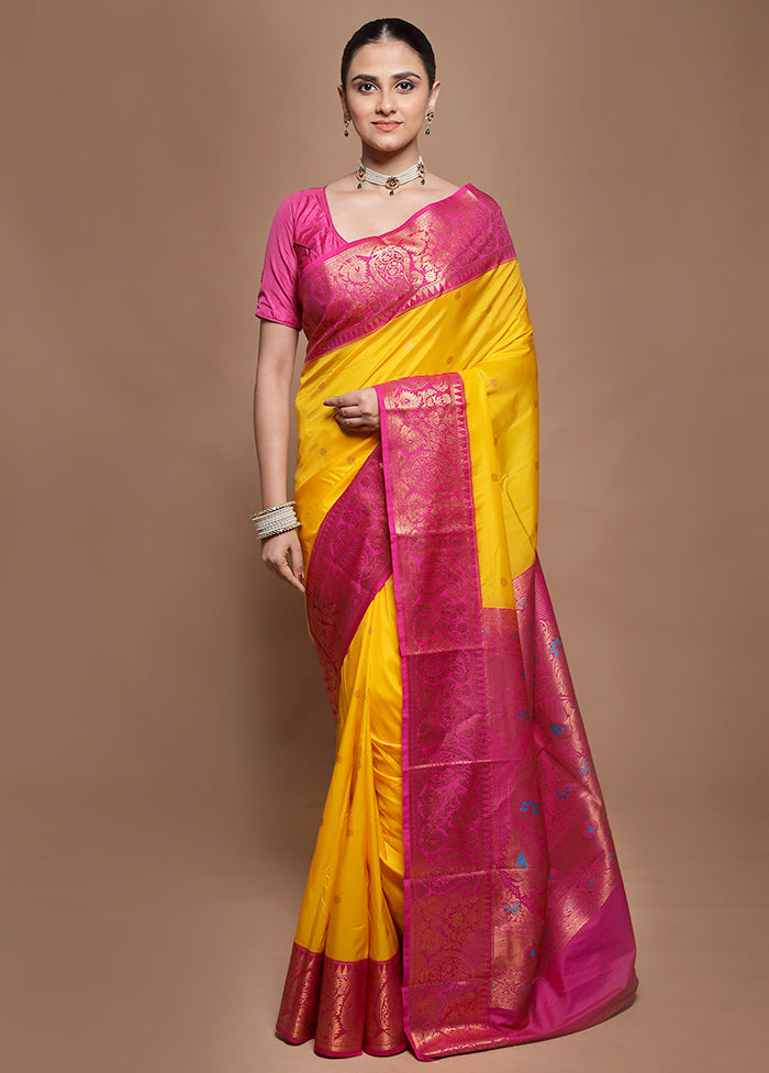 Yellow Kanjivaram Silk Saree With Blouse Piece
