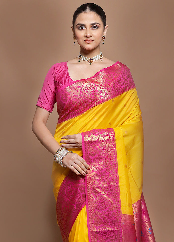 Yellow Kanjivaram Silk Saree With Blouse Piece