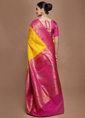 Yellow Kanjivaram Silk Saree With Blouse Piece