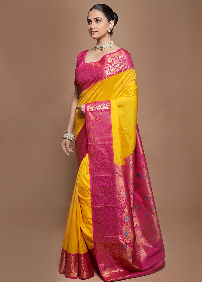 Yellow Kanjivaram Silk Saree With Blouse Piece