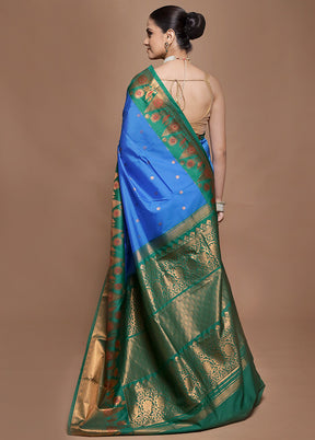 Blue Kanjivaram Silk Saree With Blouse Piece