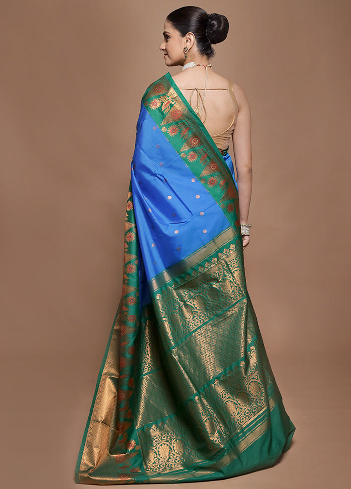 Blue Kanjivaram Silk Saree With Blouse Piece