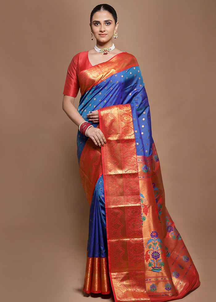 Blue Kanjivaram Silk Saree With Blouse Piece
