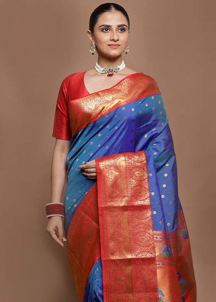 Blue Kanjivaram Silk Saree With Blouse Piece