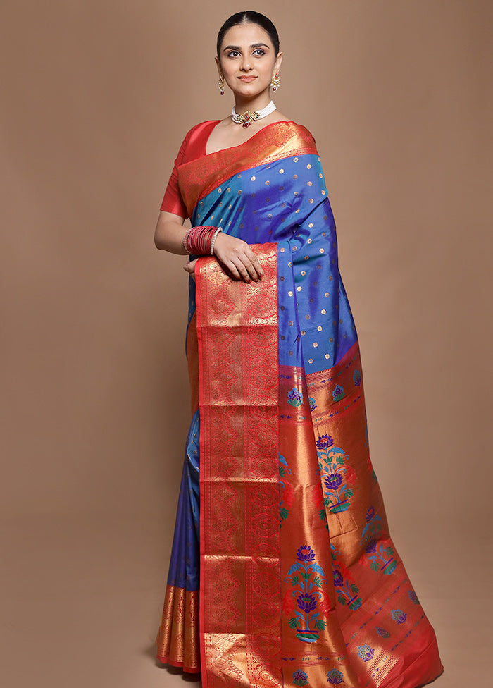 Blue Kanjivaram Silk Saree With Blouse Piece