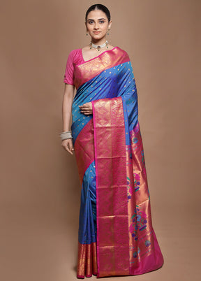 Blue Kanjivaram Silk Saree With Blouse Piece