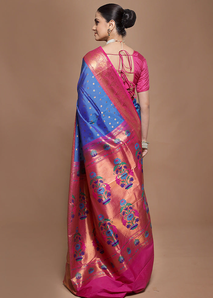Blue Kanjivaram Silk Saree With Blouse Piece
