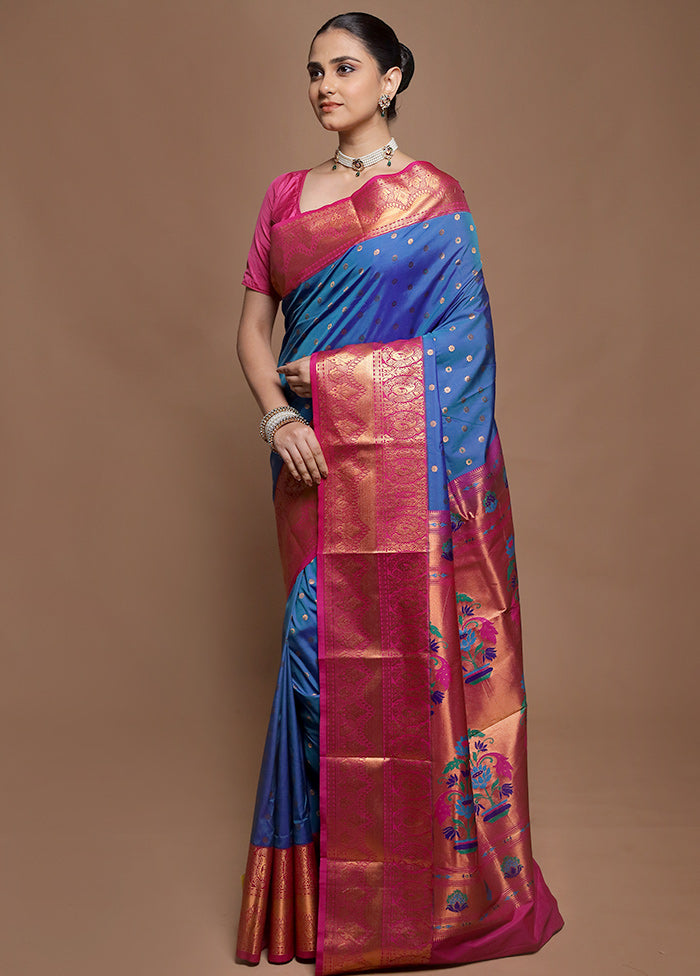 Blue Kanjivaram Silk Saree With Blouse Piece