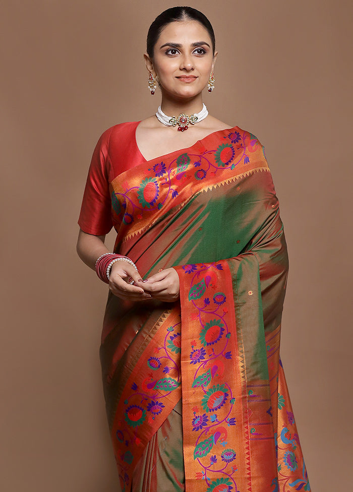 Green Kanjivaram Silk Saree With Blouse Piece