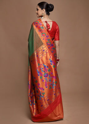 Green Kanjivaram Silk Saree With Blouse Piece