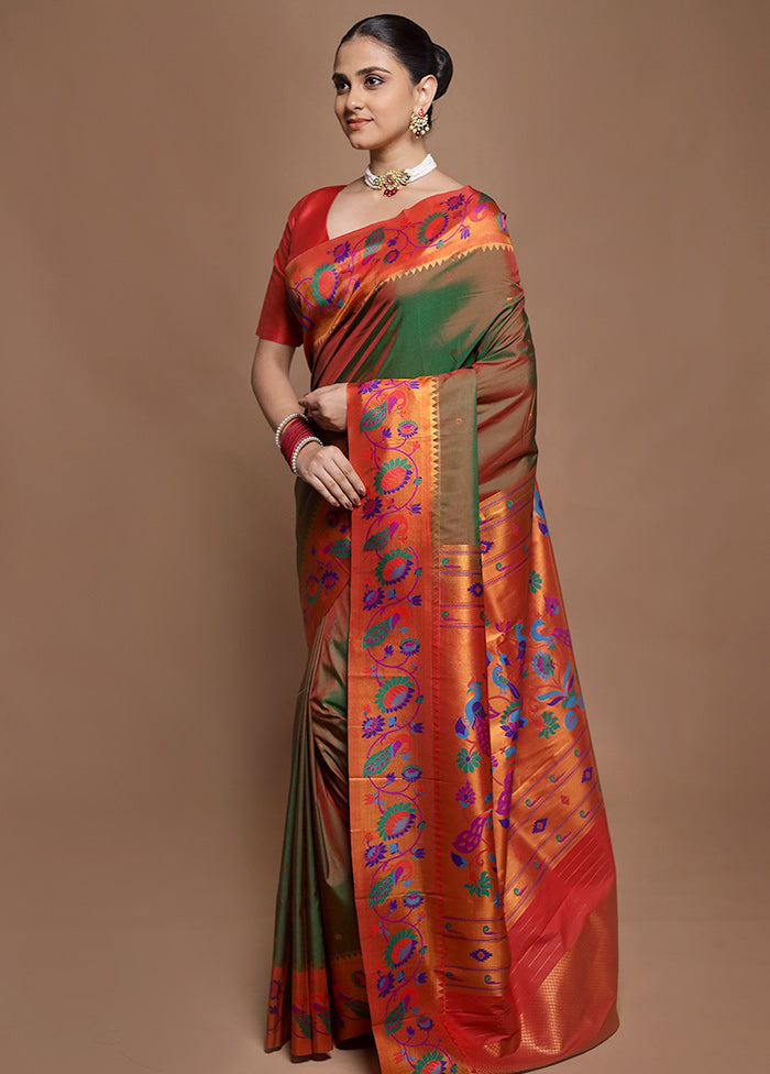 Green Kanjivaram Silk Saree With Blouse Piece