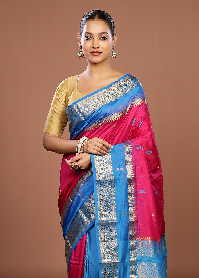 Pink Handloom Kanjivaram Pure Silk Saree With Blouse Piece