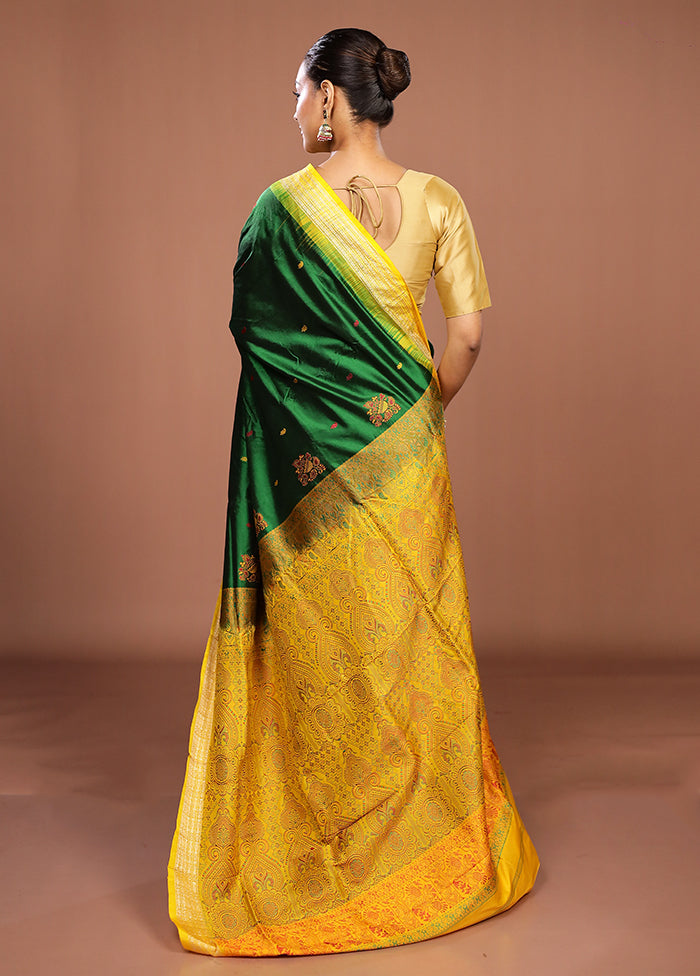 Green Handloom Bomkai Pure Silk Saree With Blouse Piece