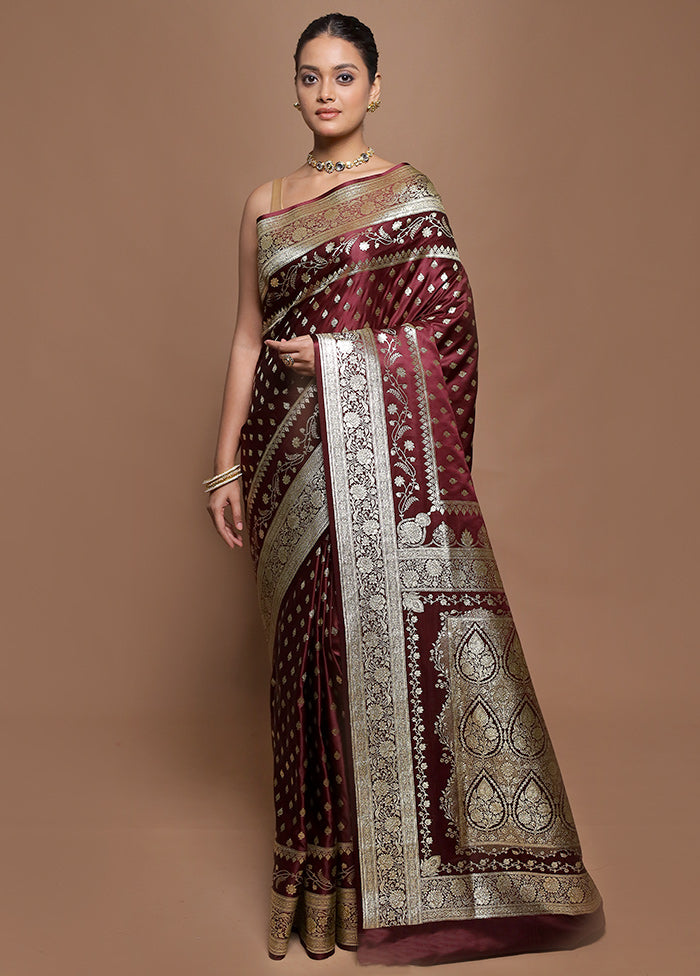 Maroon Banarasi Silk Saree With Blouse Piece
