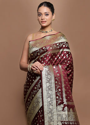Maroon Banarasi Silk Saree With Blouse Piece