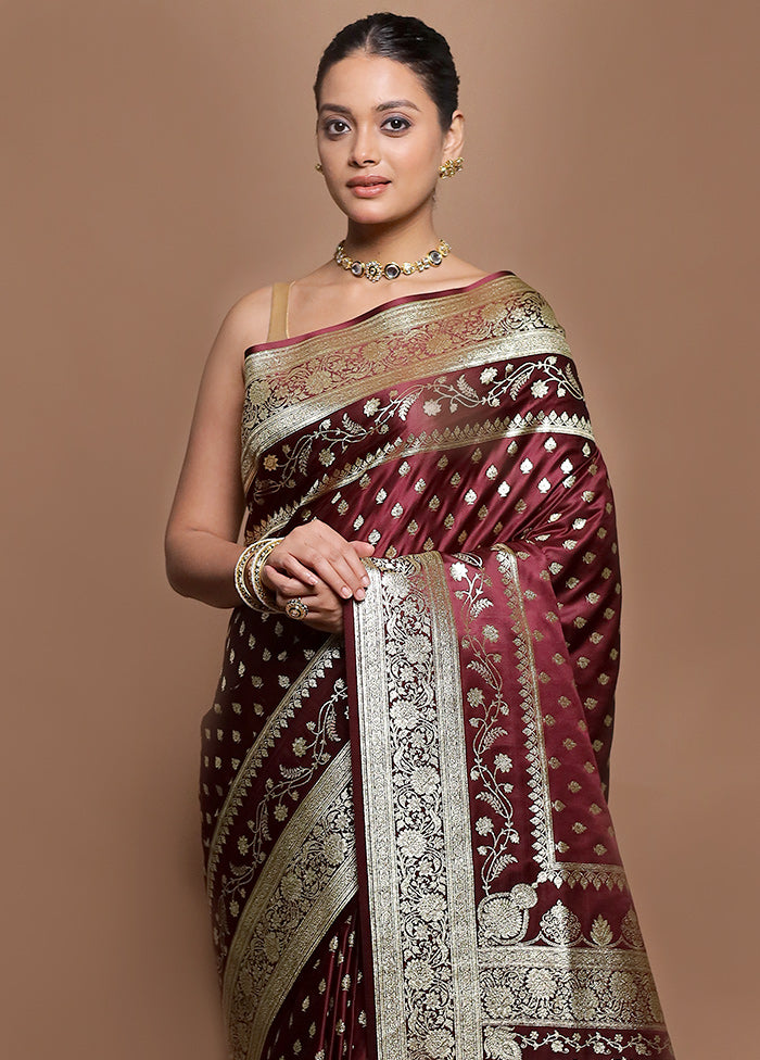 Maroon Banarasi Silk Saree With Blouse Piece