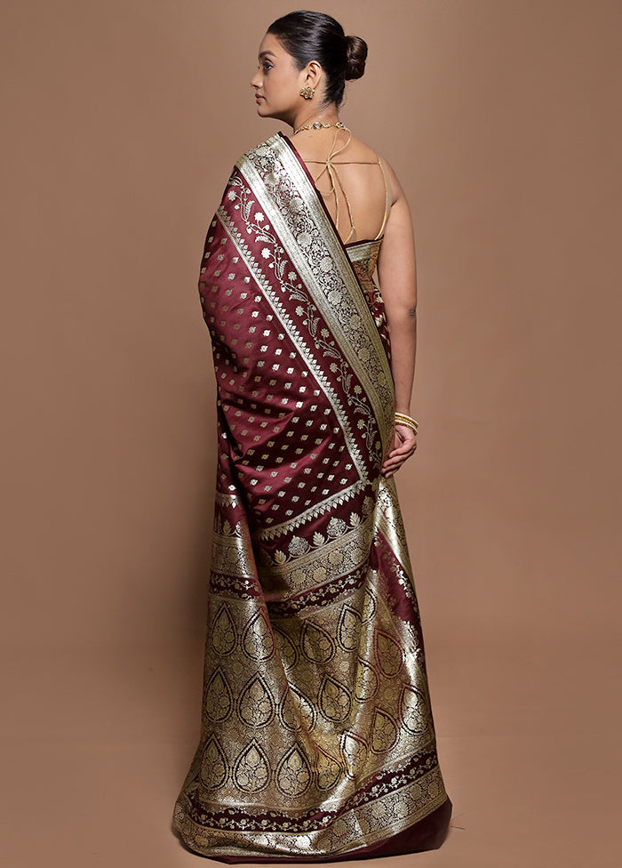 Maroon Banarasi Silk Saree With Blouse Piece