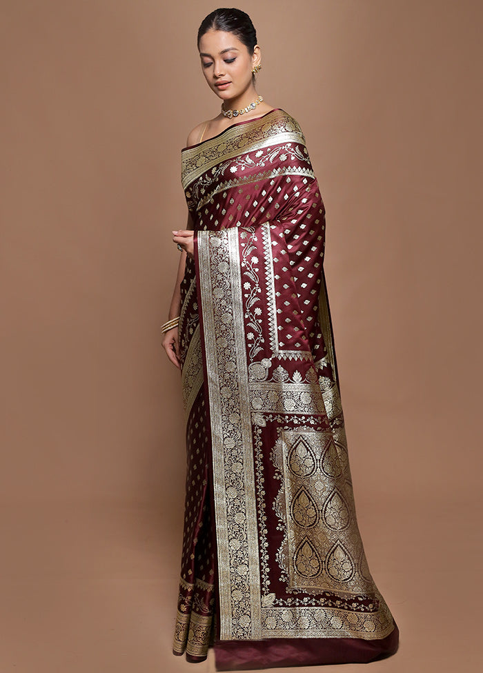 Maroon Banarasi Silk Saree With Blouse Piece
