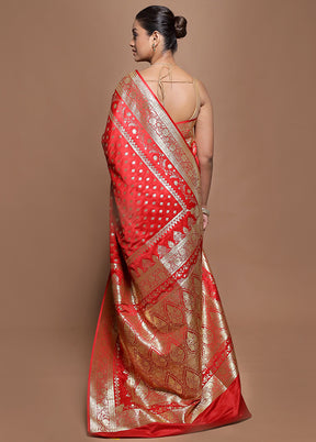 Red Banarasi Silk Saree With Blouse Piece