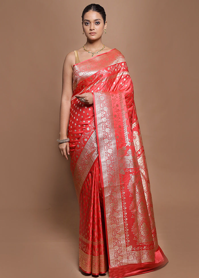 Pink Banarasi Silk Saree With Blouse Piece