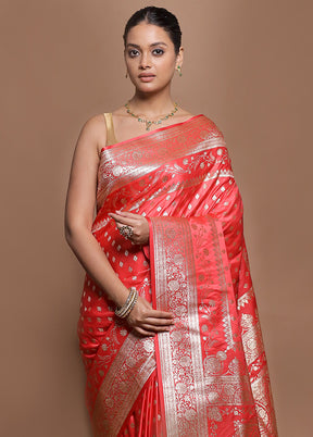 Pink Banarasi Silk Saree With Blouse Piece