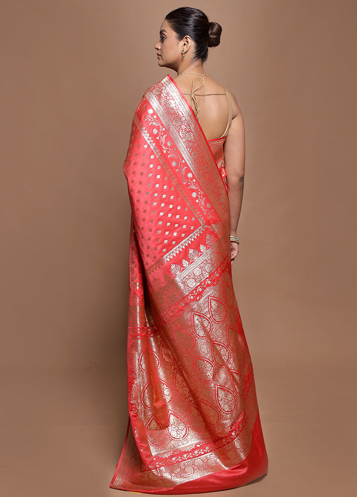 Pink Banarasi Silk Saree With Blouse Piece