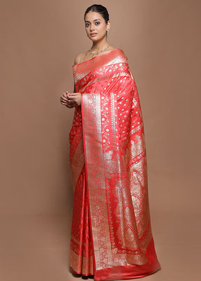 Pink Banarasi Silk Saree With Blouse Piece