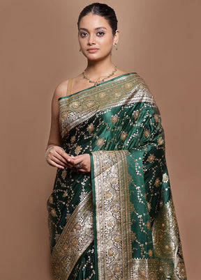 Green Banarasi Silk Saree With Blouse Piece