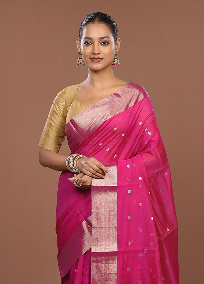 Pink Kora Silk Saree With Blouse Piece