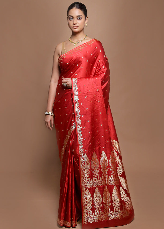 Red Banarasi Silk Saree With Blouse Piece