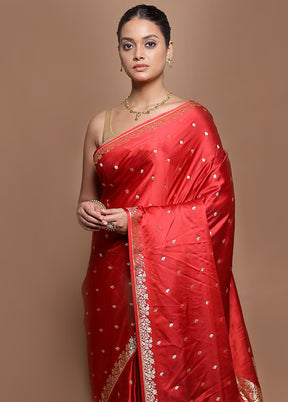 Red Banarasi Silk Saree With Blouse Piece