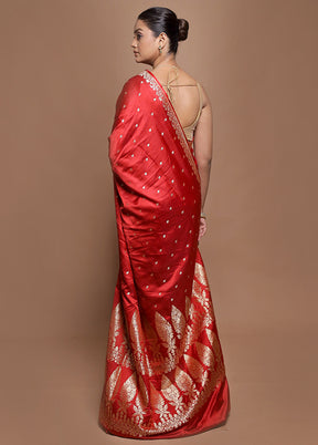 Red Banarasi Silk Saree With Blouse Piece