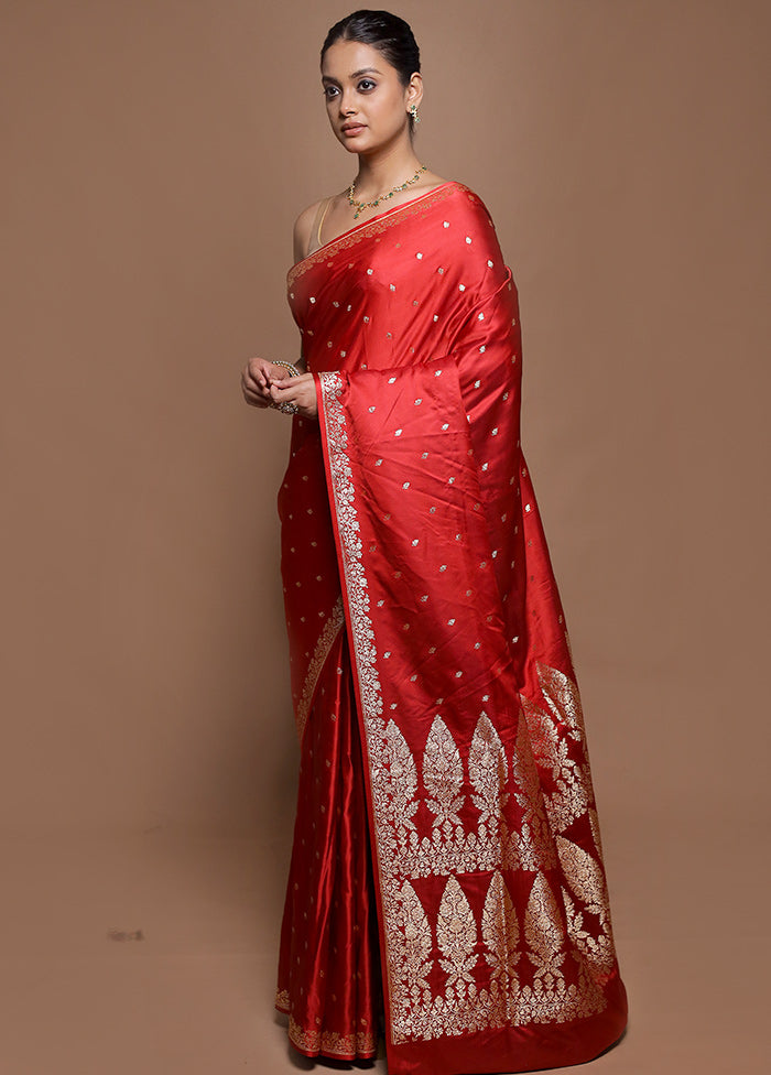 Red Banarasi Silk Saree With Blouse Piece