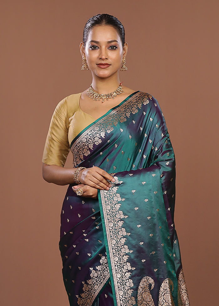Blue Banarasi Silk Saree With Blouse Piece