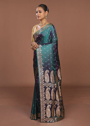 Blue Banarasi Silk Saree With Blouse Piece