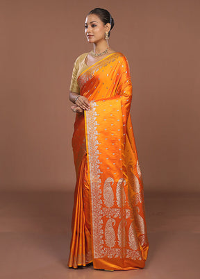 Orange Banarasi Silk Saree With Blouse Piece