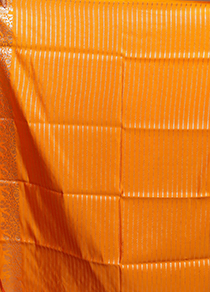 Orange Banarasi Silk Saree With Blouse Piece