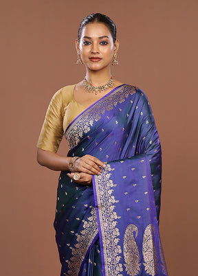 Blue Banarasi Silk Saree With Blouse Piece