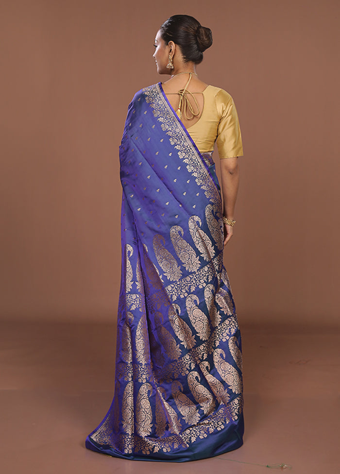 Blue Banarasi Silk Saree With Blouse Piece