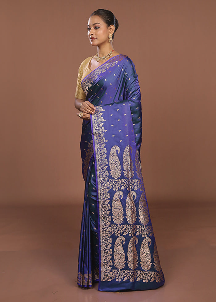 Blue Banarasi Silk Saree With Blouse Piece