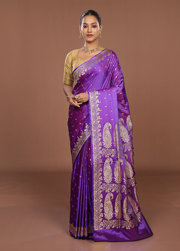 Purple Banarasi Silk Saree With Blouse Piece