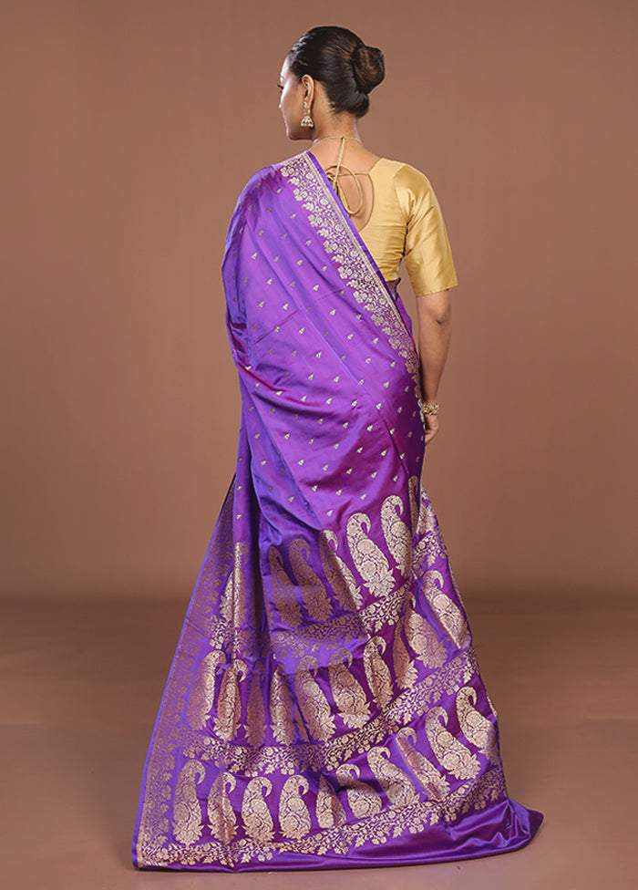 Purple Banarasi Silk Saree With Blouse Piece