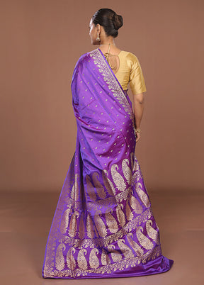 Purple Banarasi Silk Saree With Blouse Piece