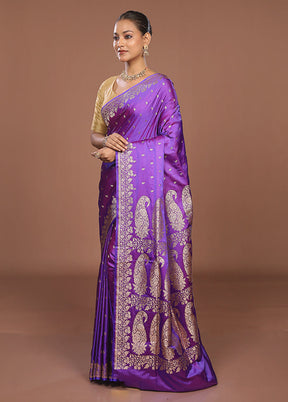 Purple Banarasi Silk Saree With Blouse Piece