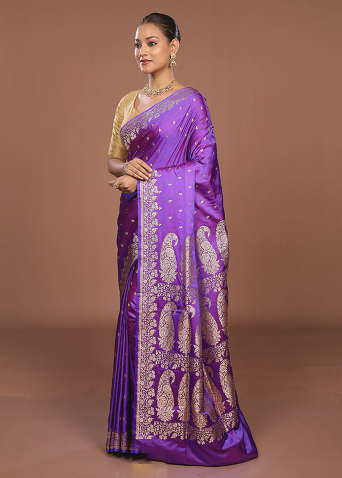 Purple Banarasi Silk Saree With Blouse Piece