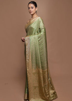 Green Jamewar Silk Saree With Blouse Piece