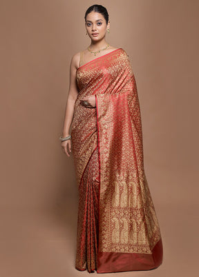 Red Jamewar Silk Saree With Blouse Piece