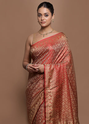 Red Jamewar Silk Saree With Blouse Piece