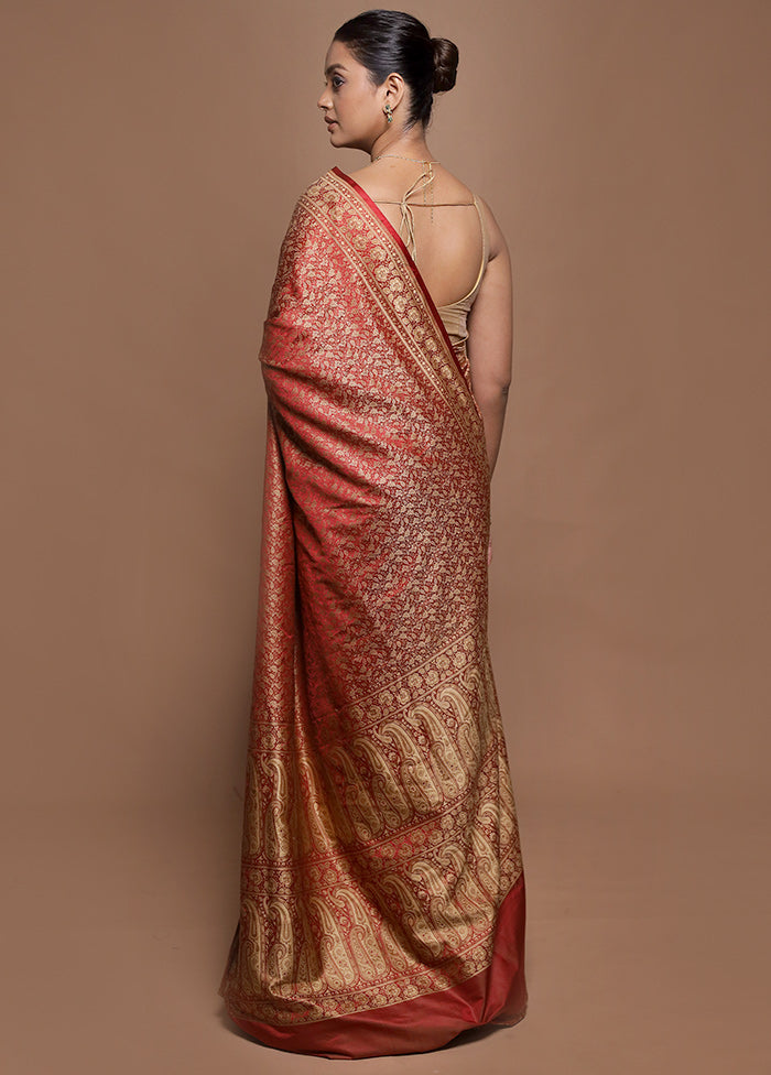 Red Jamewar Silk Saree With Blouse Piece