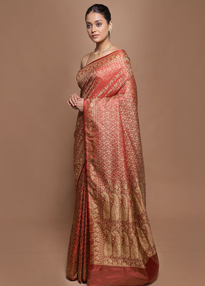 Red Jamewar Silk Saree With Blouse Piece